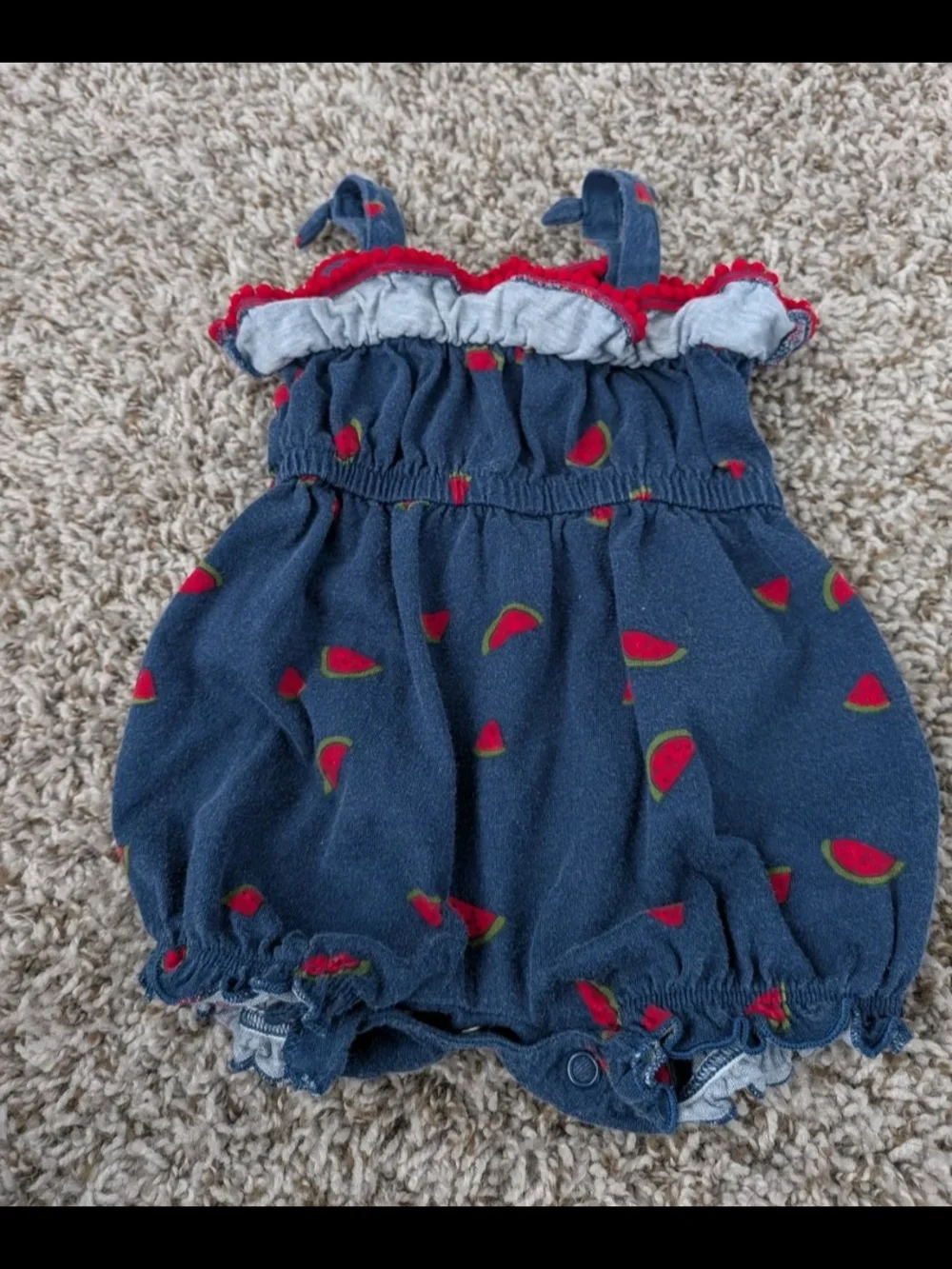 Carter's Navy Watermelon Print Romper with Red Trim